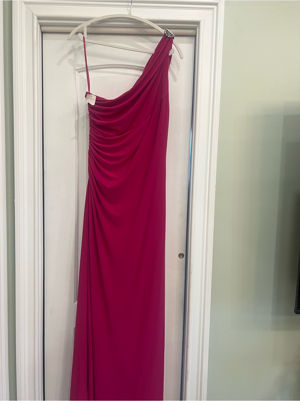 Ralph Lauren One-Shoulder Magenta Evening Gown with Jeweled Shoulder